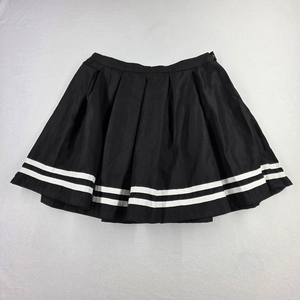 Hot Topic Black Pleated Mini Skirt White Stripes Schoolgirl Goth 11155334 LG - Picture 2 of 10